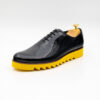 Pantofi barbati smart casual piele lac negru talpa usoara galbena