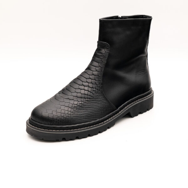 Ghete barbati cu fermoar piele neagra cu presaj piton talpa bocanc cusuta