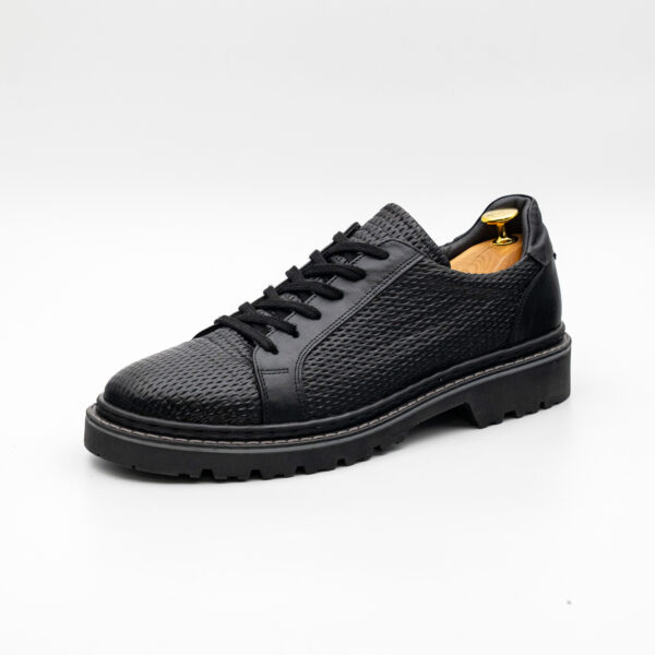 Pantofi barbati casual urban piele neagra talpa cusuta 2