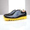 Pantofi barbati smart casual piele lac negru talpa usoara galbena