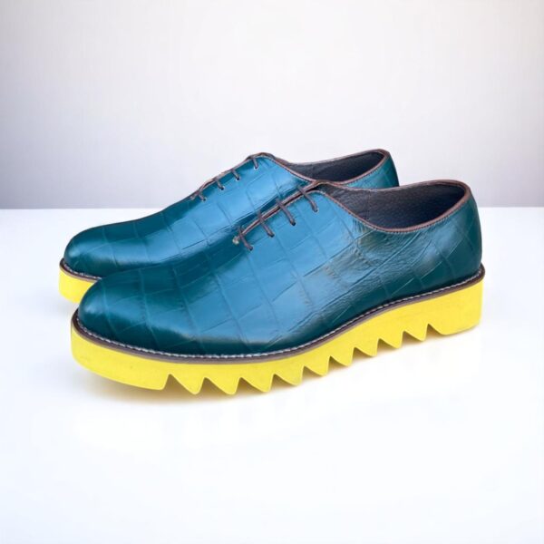 Pantofi barbati smart casual piele verde talpa usoara galbena