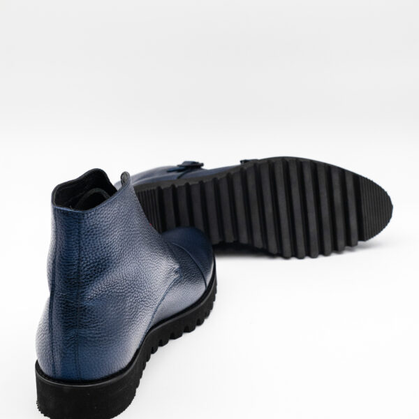 Ghete barbati Double Monk piele bizonata albastru metalizat talpa usoara