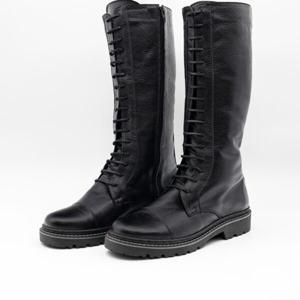 Cizme barbati cu fermoar piele bizonata neagra talpa bocanc cusuta