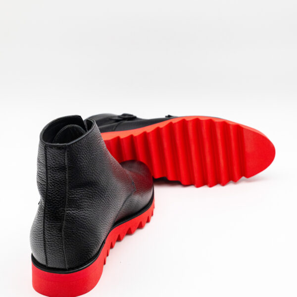 Ghete barbati Double Monk piele bizonata neagra talpa usoara rosie