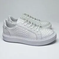 Pantofi sport barbati SNEAKERS piele alba talpa alba cusuta