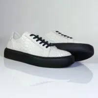 Pantofi sport barbati SNEAKERS piele alba talpa cusuta neagra