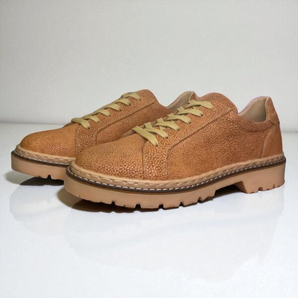Pantofi sport barbati SNEAKERS piele coniac cu presaj talpa cusuta bej