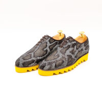 Pantofi barbati smart casual piele alba talpa usoara galbena