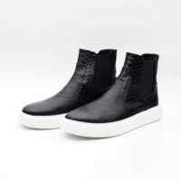 Ghete barbati Chelsea - presaj negru - talpa alba cusuta