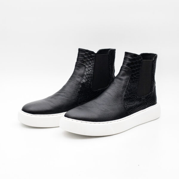 Ghete barbati Chelsea - presaj negru - talpa alba cusuta