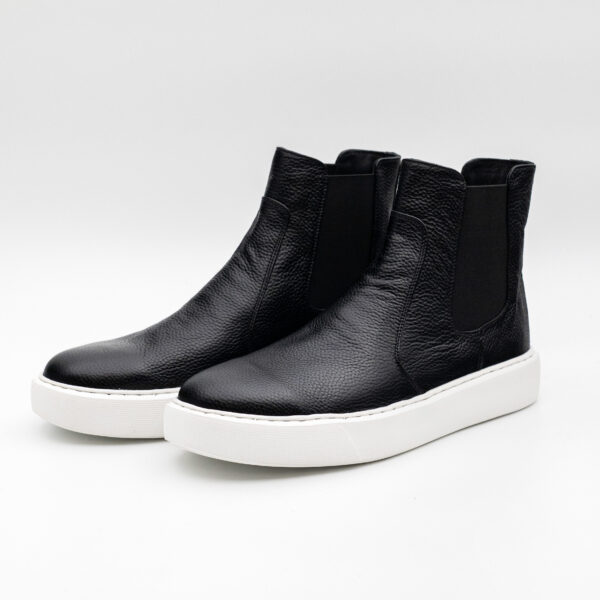 Ghete barbati Chelsea - bizonat negru - talpa cusuta alba