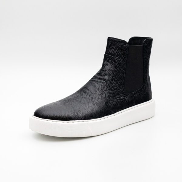 Ghete barbati Chelsea - bizonat negru - talpa cusuta alba
