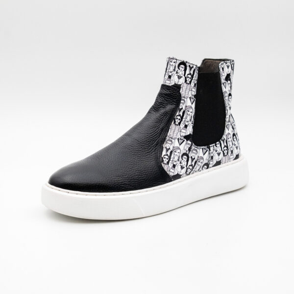 Ghete barbati Chelsea - alb negru - talpa cusuta alba